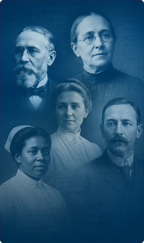 Montagem de retratos históricos de pioneiros da saúde adventista